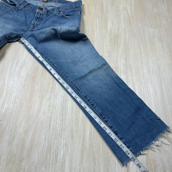 Abercrombie & Fitch Low Rise Raw Hem Y2K Blue Denim Cropped Bootcut Jeans 4 - Picture 6 of 13
